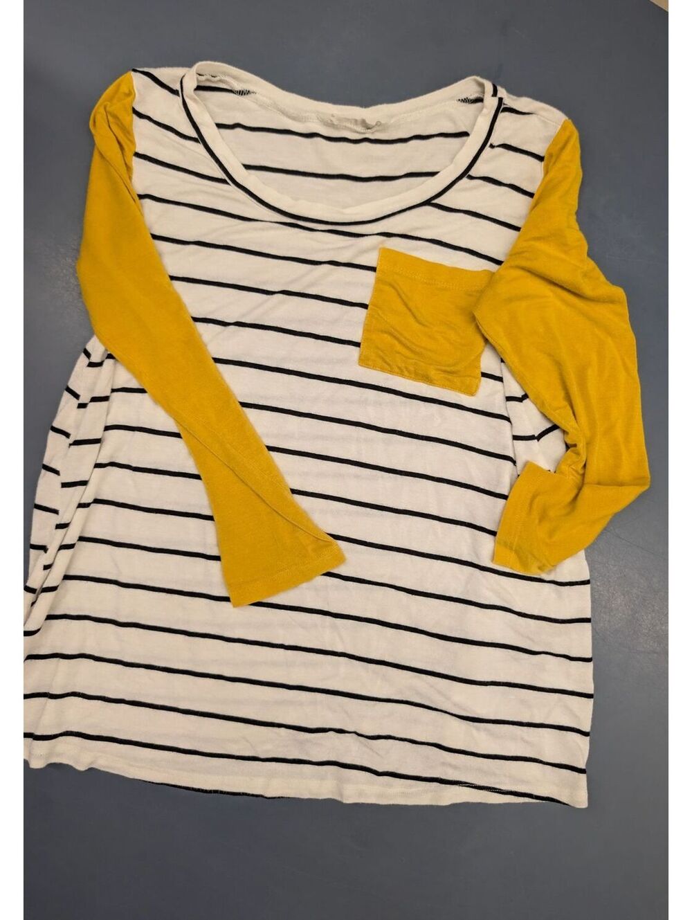Reborn Small Size Striped Long Sleeve Shirt with Mustard Sleeves and Pocket